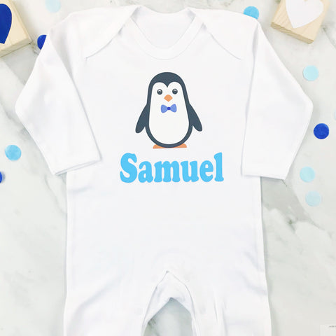 Boys Christmas Eve Personalised Percy Penguin Baby Romper Suit