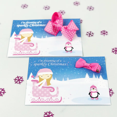 Sleigh Girl Christmas Card and Bow  - Stocking Filler
