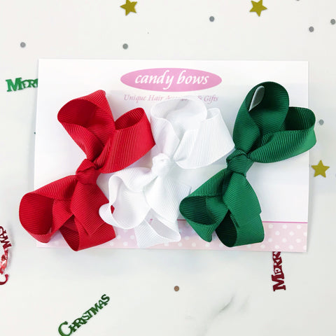 Gift Set of 3 Medium Boutique Bows - Green Red White