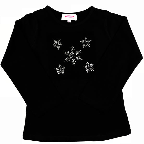 Snowflake Diamante Long Sleeve Black T Shirt