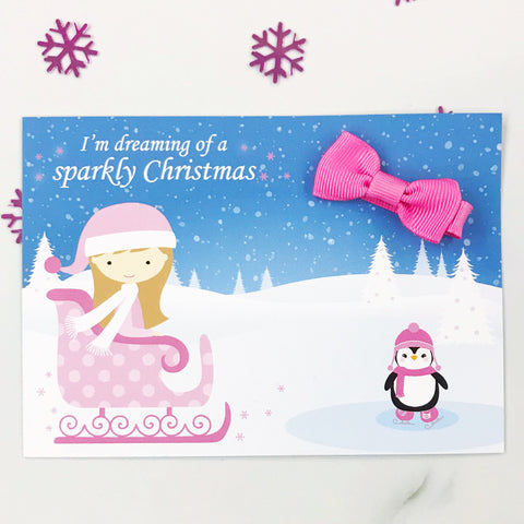 Sleigh Girl Christmas Card and Bow  - Stocking Filler