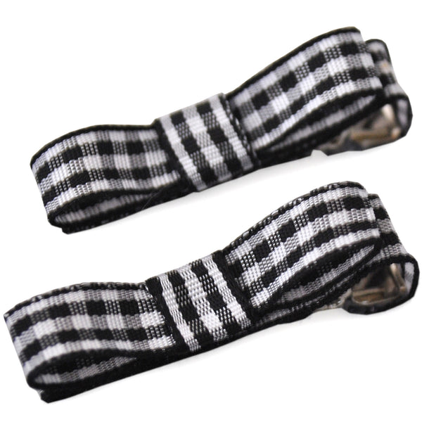 School Ribbon Clippies Sold in Pairs -  in Gingham Ribbon